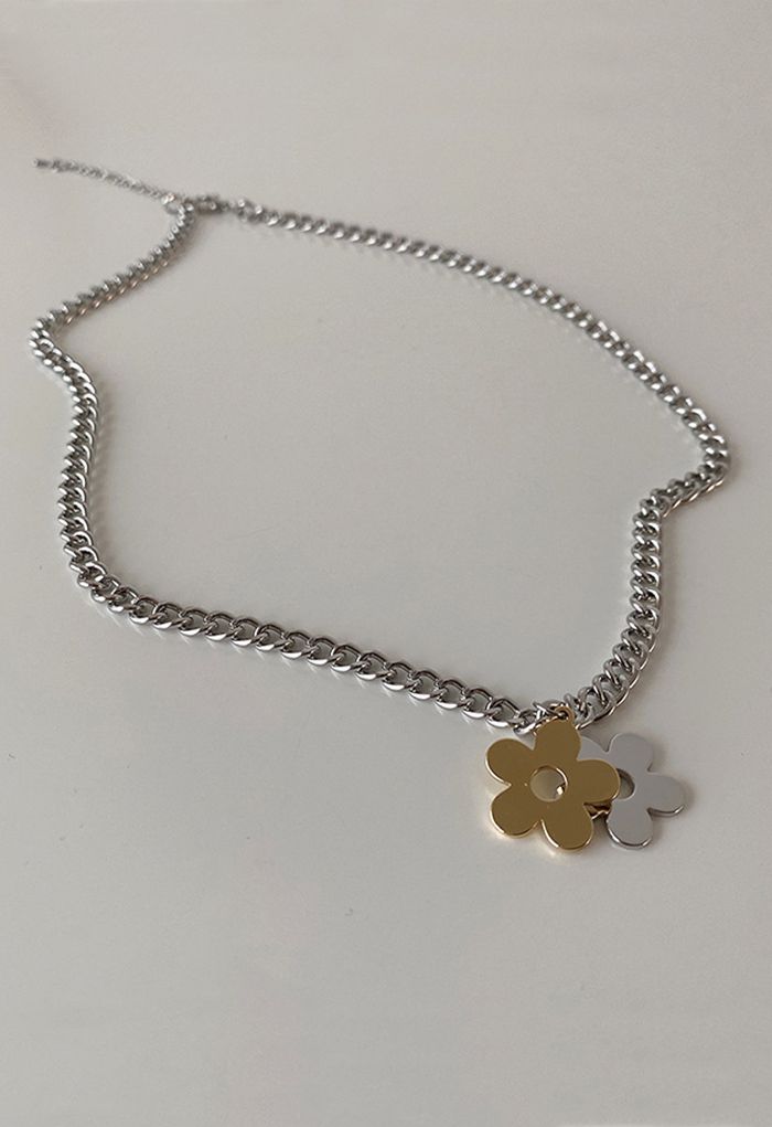 Collier Acier Inoxydable Floral Bicolore