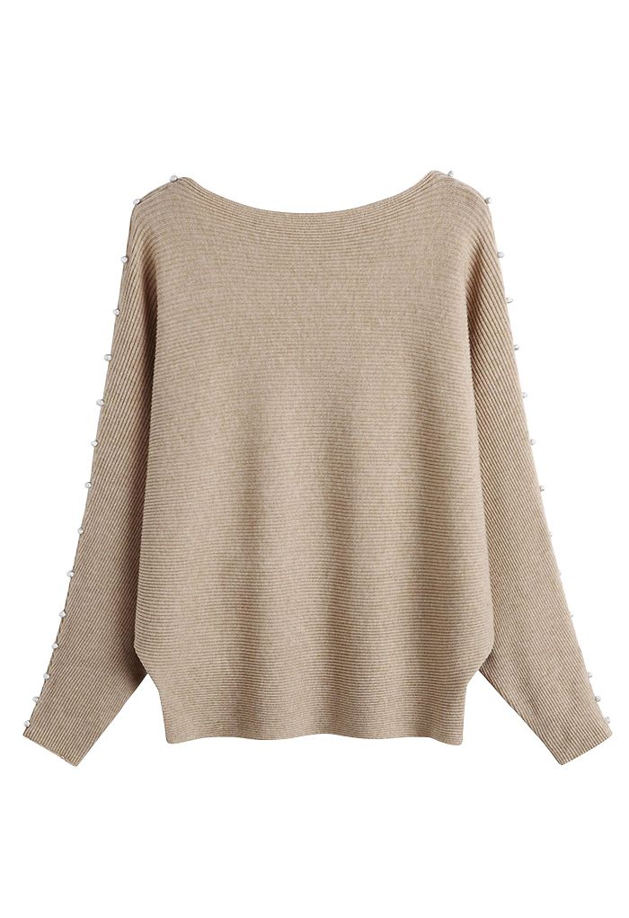 Pull en Tricot à Manches Chauve-Souris Nacré en Camel