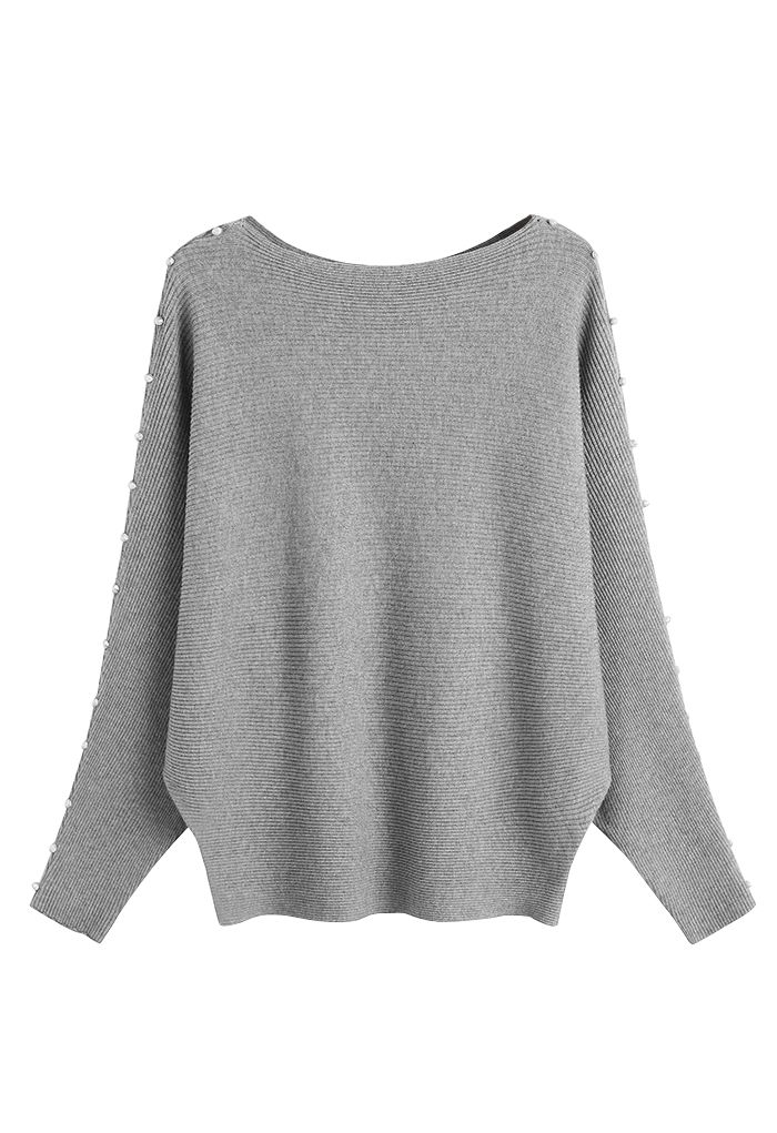 Pull en tricot à manches chauve-souris nacré en gris