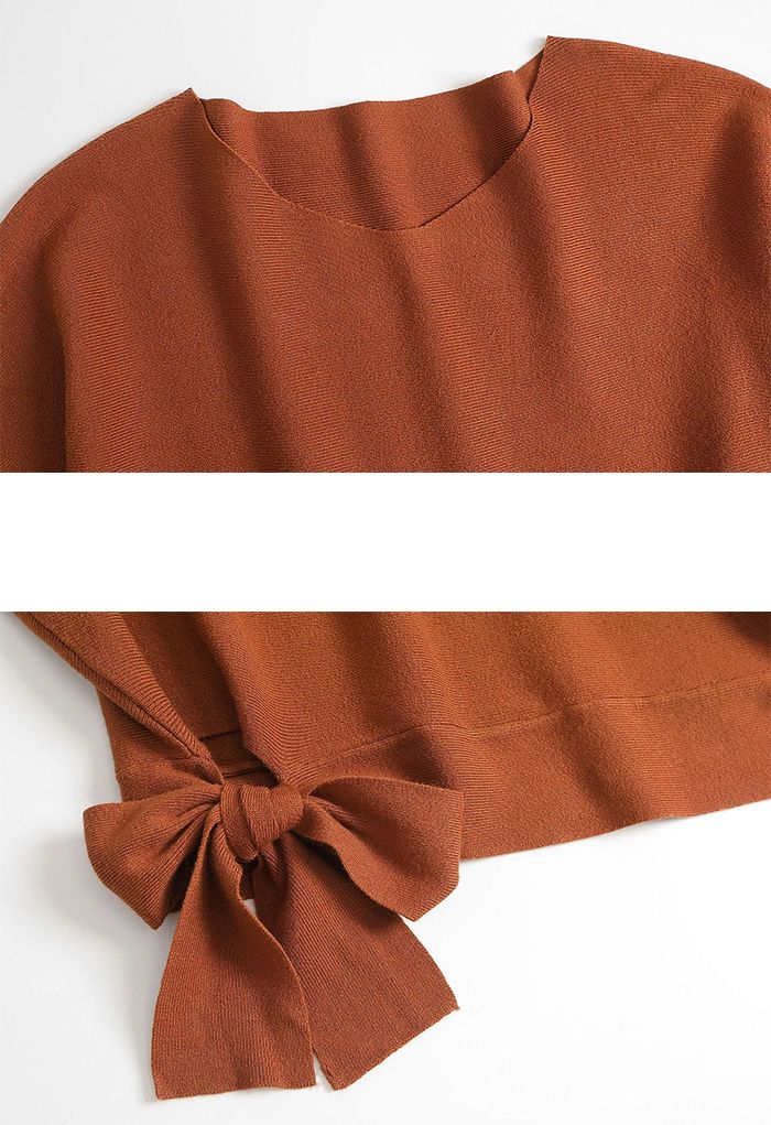 Pull oversize nœud papillon à manches chauve-souris en caramel