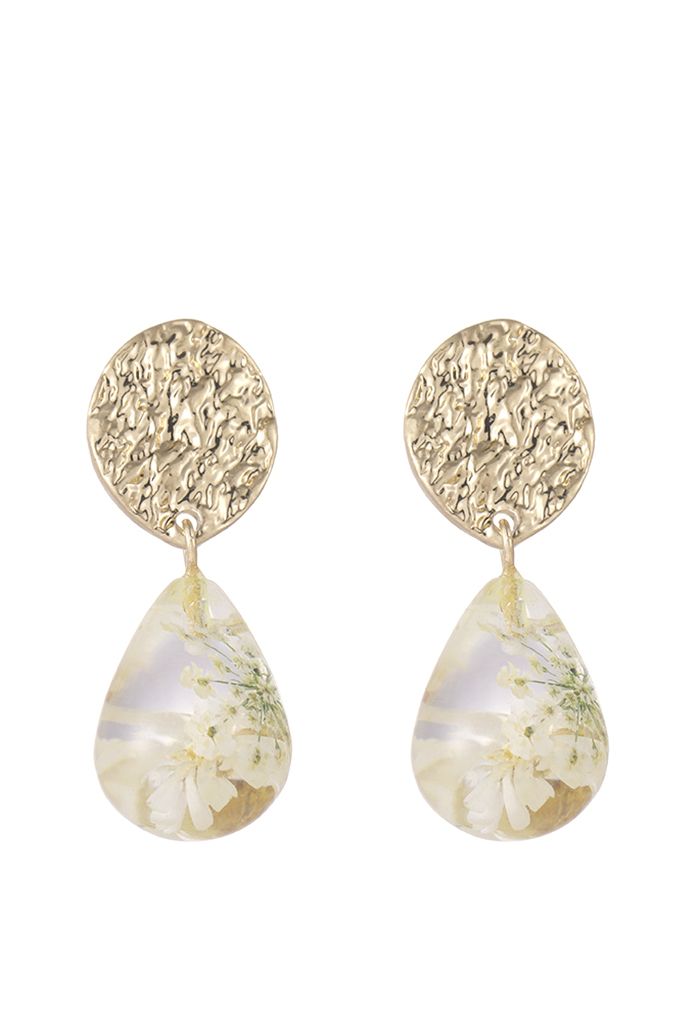 Boucles d'oreilles fleurs séchées en forme de goutte