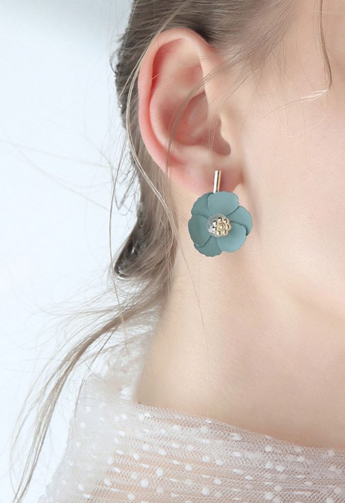 Boucles d'oreilles florales 3D couleur turquoise