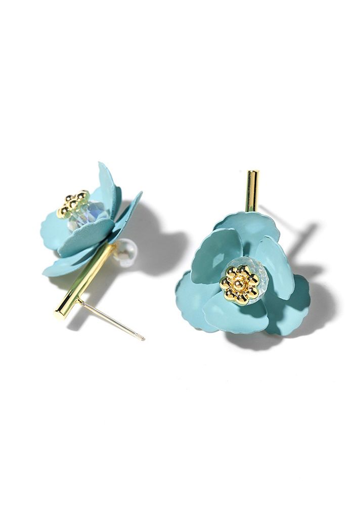 Boucles d'oreilles florales 3D couleur turquoise