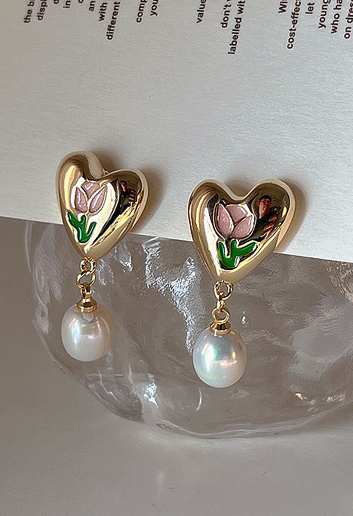 Boucles d'Oreilles Perles Forme Coeur Tulipe