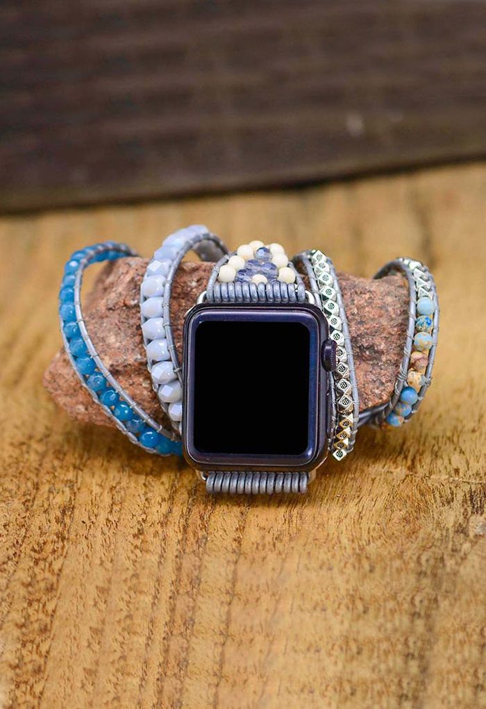 Bracelet de montre torsadé pierres bleues naturelles