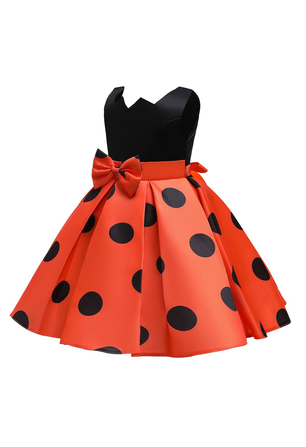 Robe de Princesse Plissée Bowknot à Pois en Orange