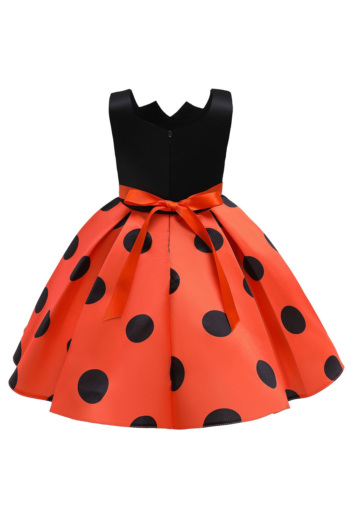 Robe de Princesse Plissée Bowknot à Pois en Orange