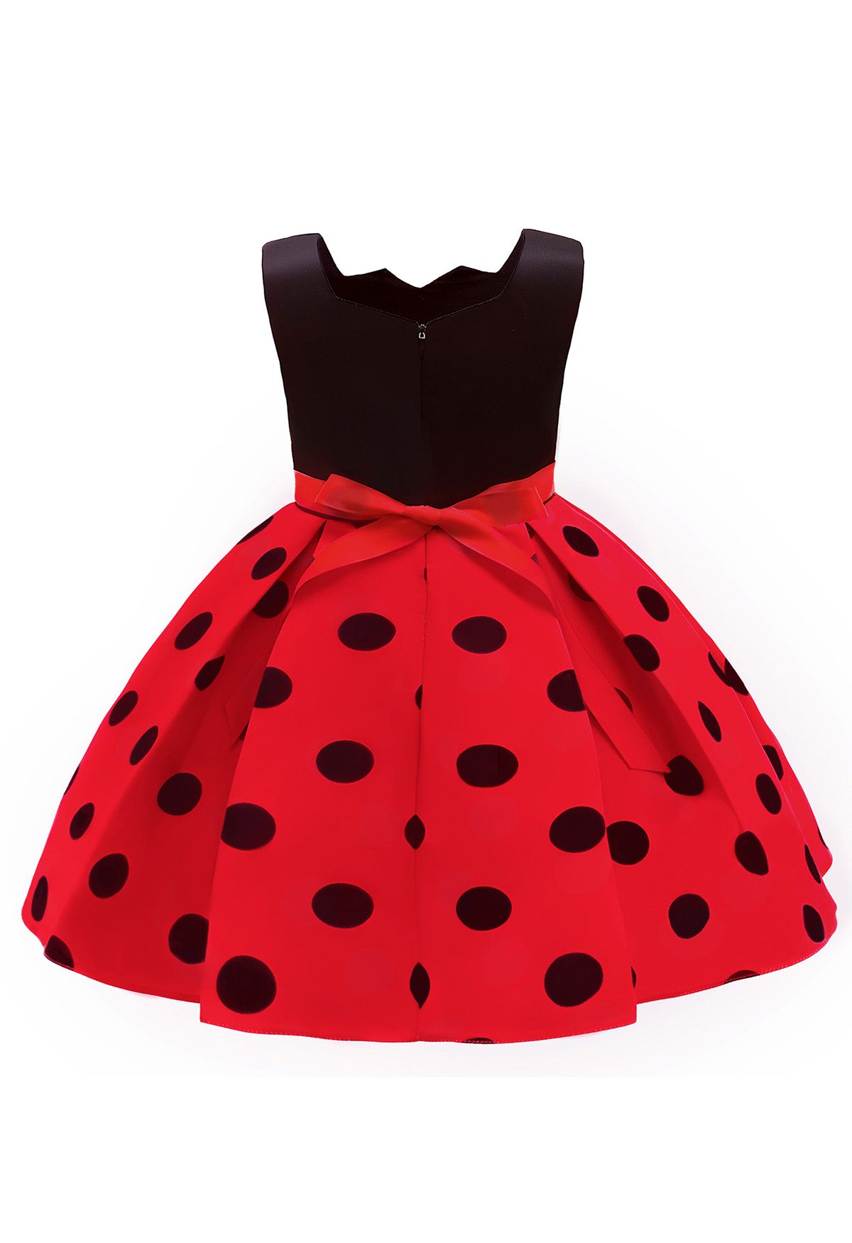 Robe de Princesse Plissée Bowknot à Pois en Rouge