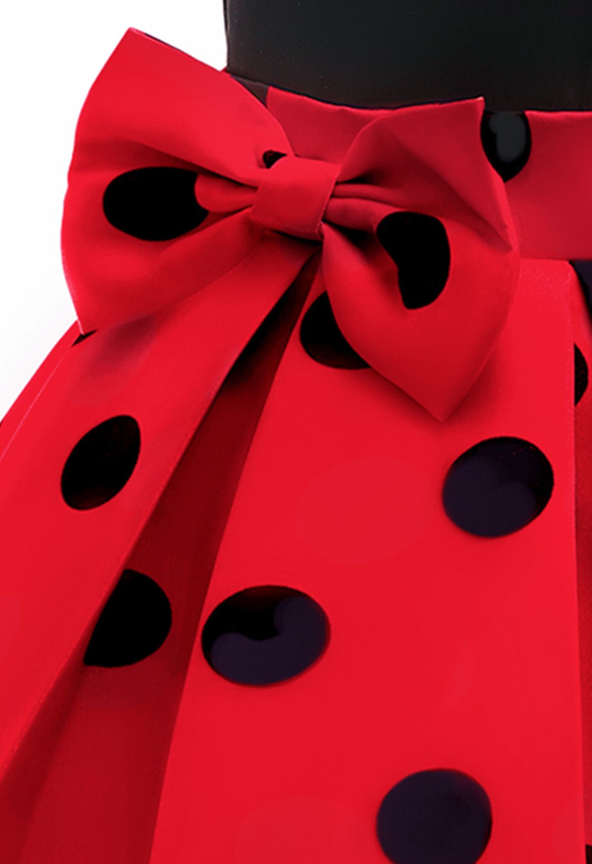 Robe de Princesse Plissée Bowknot à Pois en Rouge