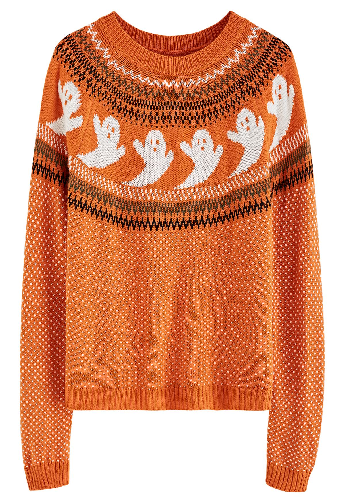 Joli Pull en Tricot à Manches Longues Fantôme en Orange