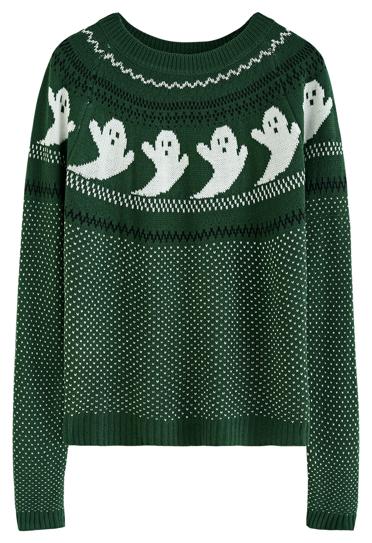 Joli Pull en Tricot à Manches Longues Fantôme en Vert Armée