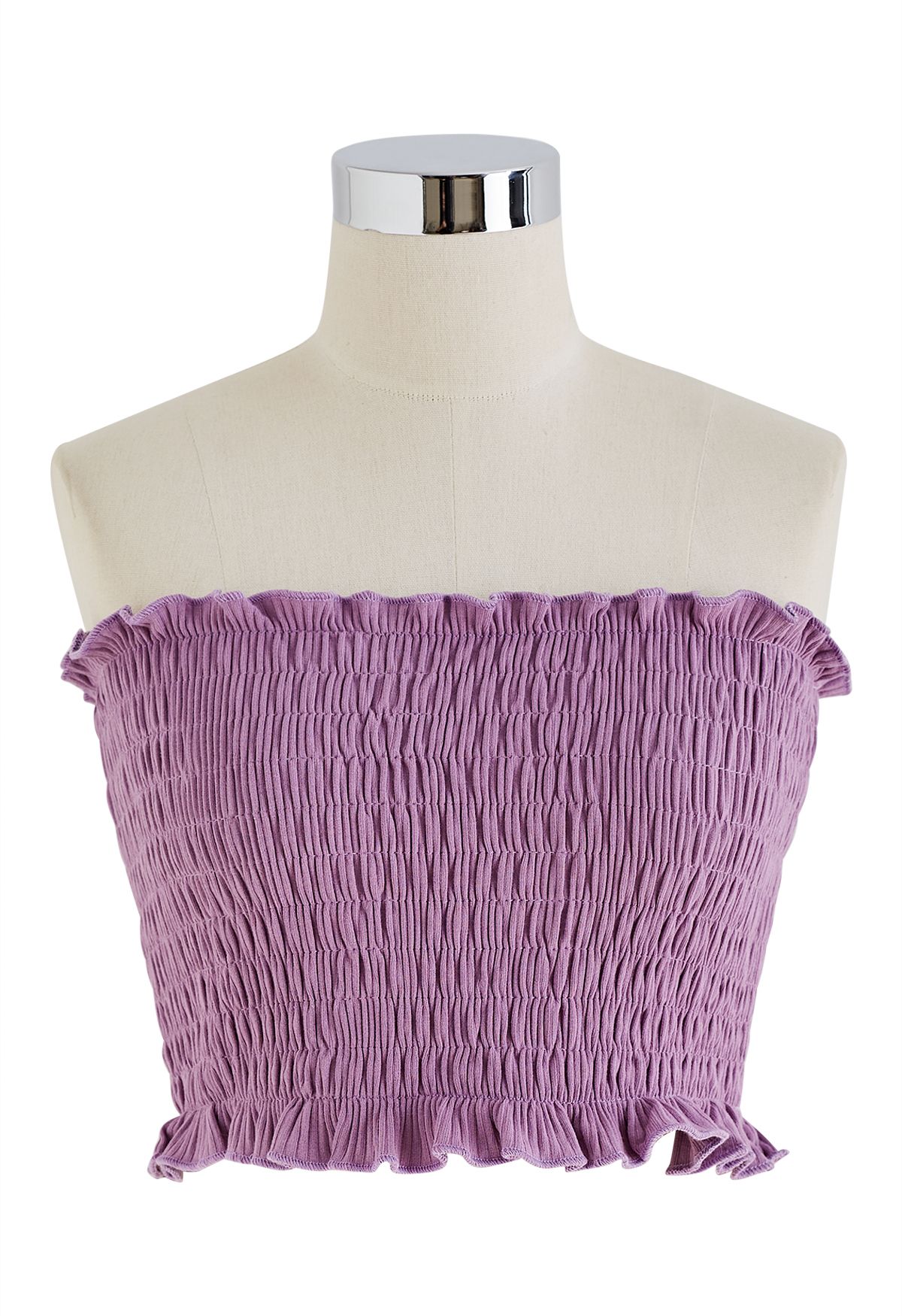 Ensemble bustier tubulaire froncé à volants et cardigan en lilas