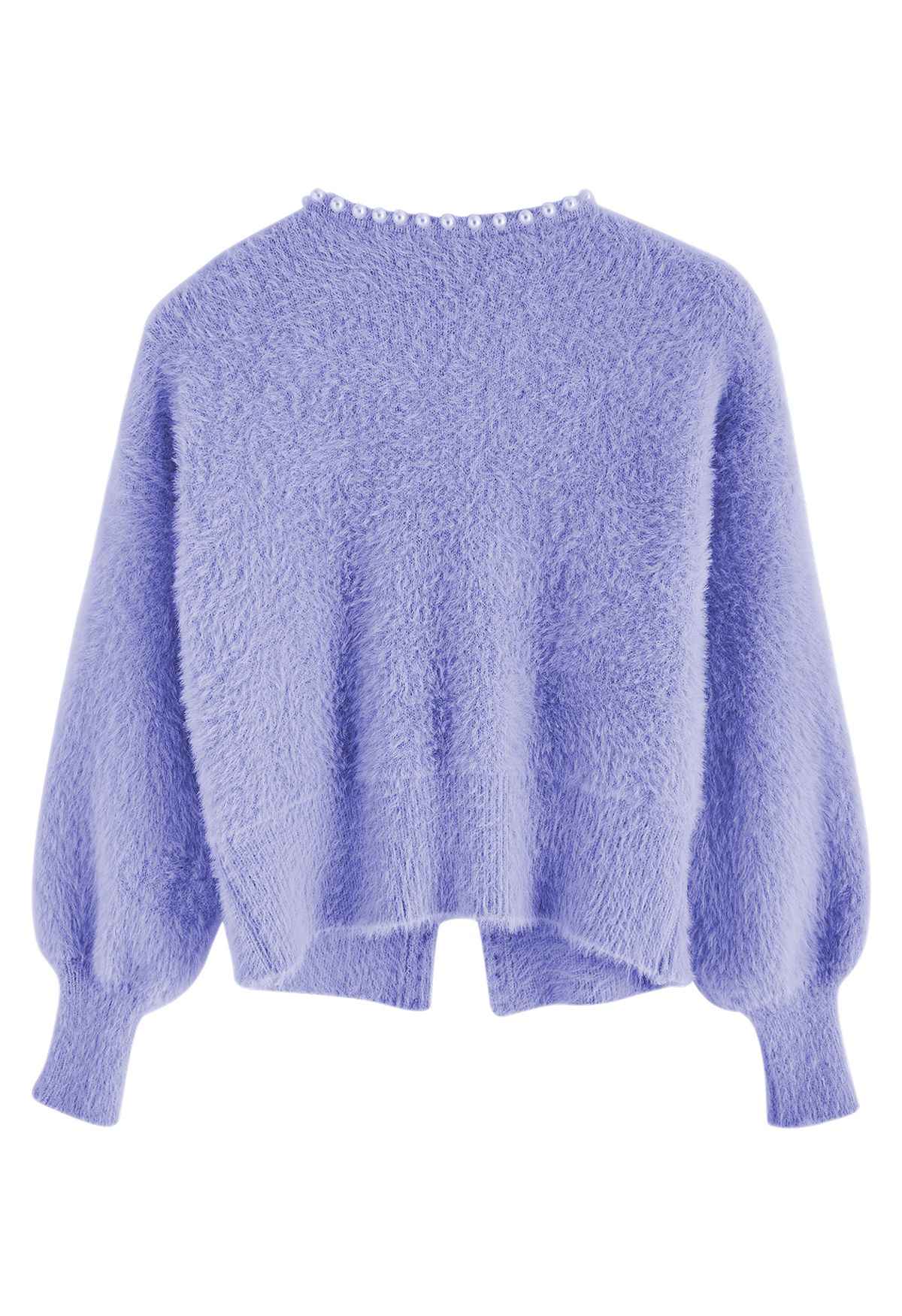 Cardigan en tricot flou nacré ouvert sur le devant en bleu