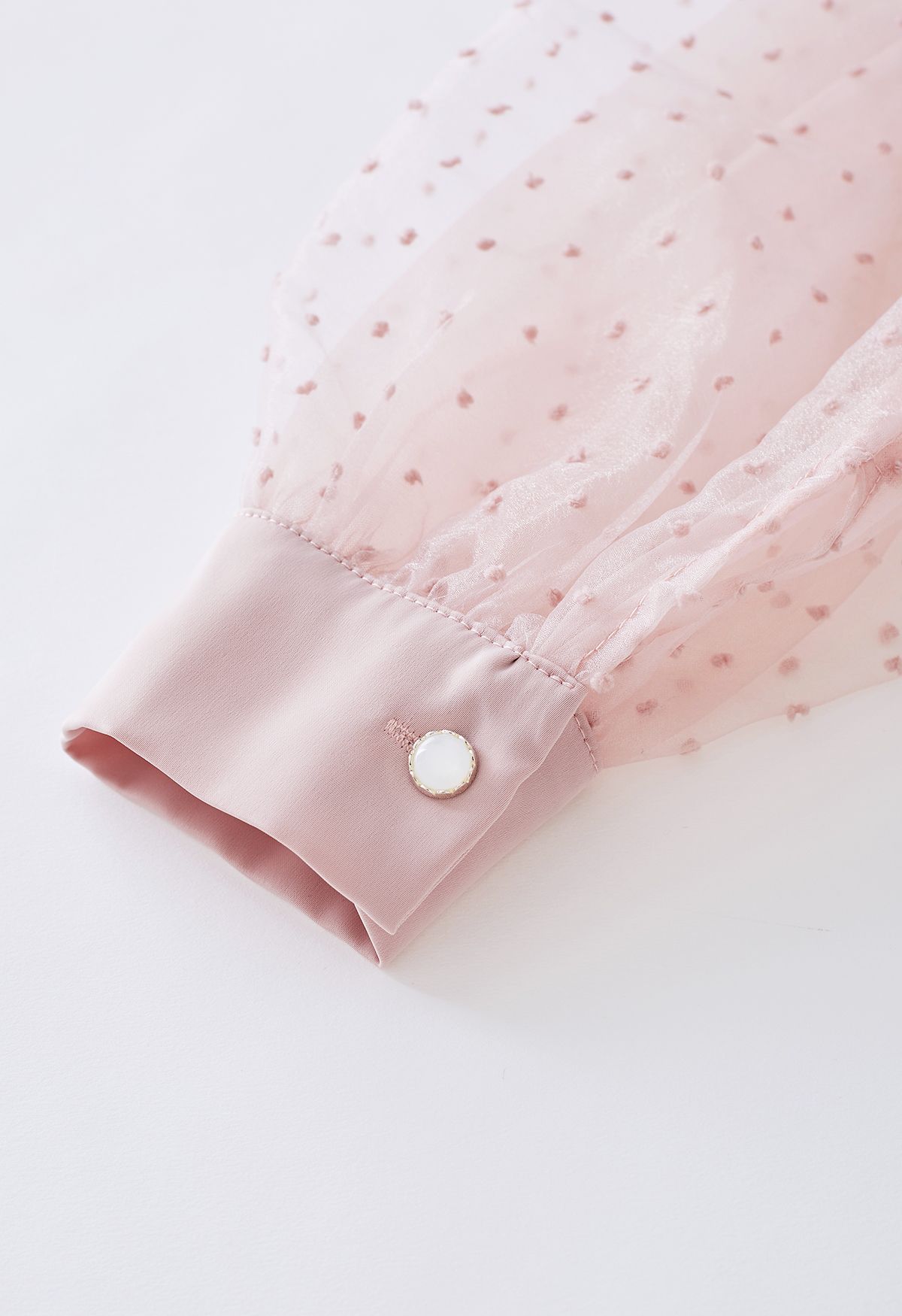 Chemise en nœud papillon en satin à Manches Bulles en Organza Flock Dots en Rose