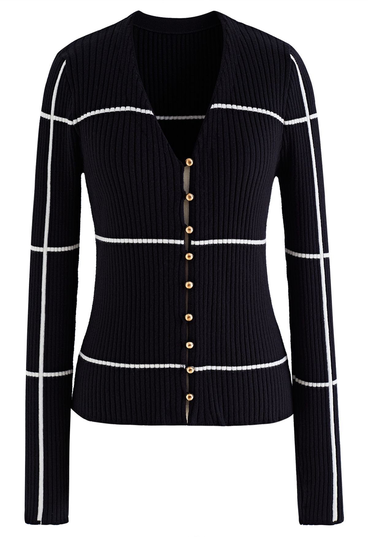 Pull boutonné à encolure en V Grid en noir