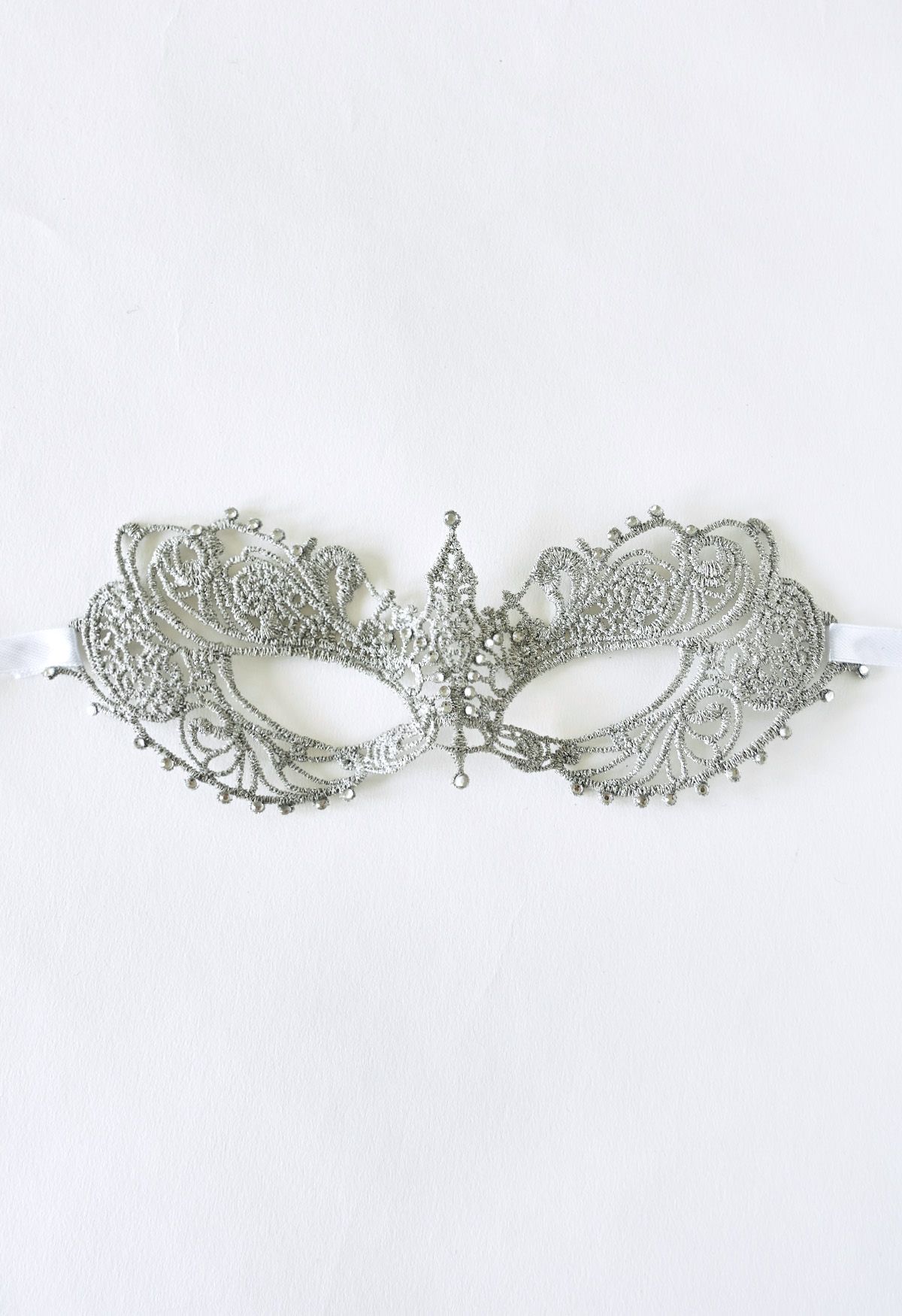 Masque de balle en dentelle à garniture de zircon en argent