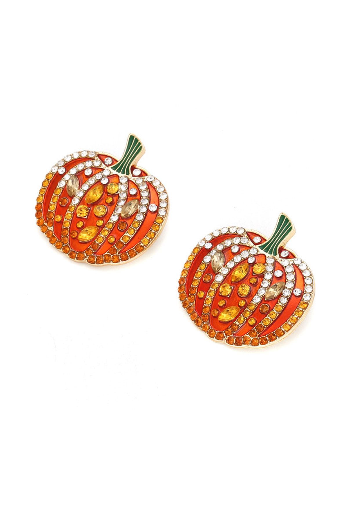 Boucles d'Oreilles Citrouille Brillante Décor Diamant 3D