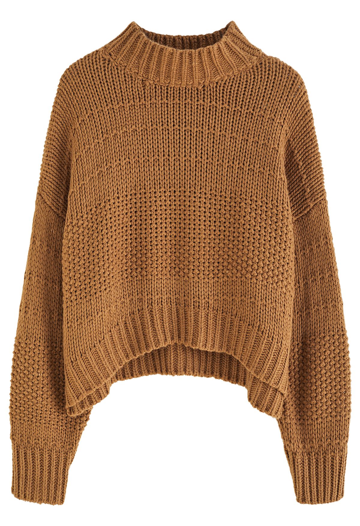 Pull en grosse maille Hi-Lo à col montant en caramel