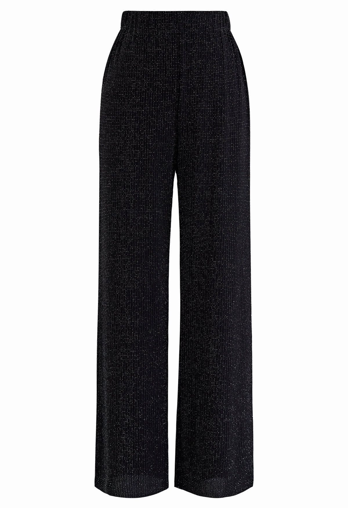 Pantalon droit noir scintillant de minuit