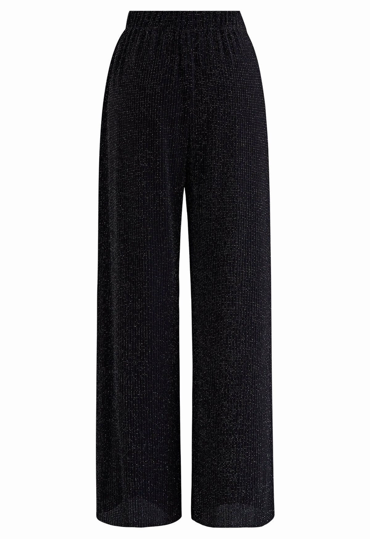 Pantalon droit noir scintillant de minuit