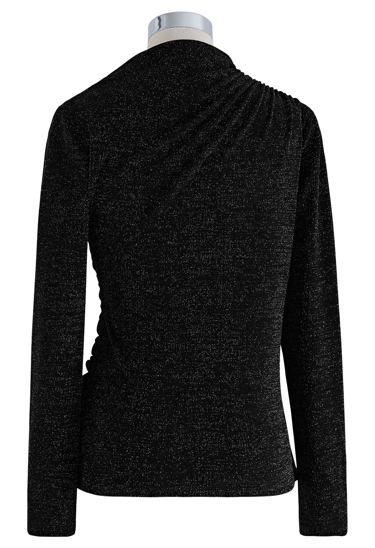 Gleaming Ruched Long Sleeve Top in Black