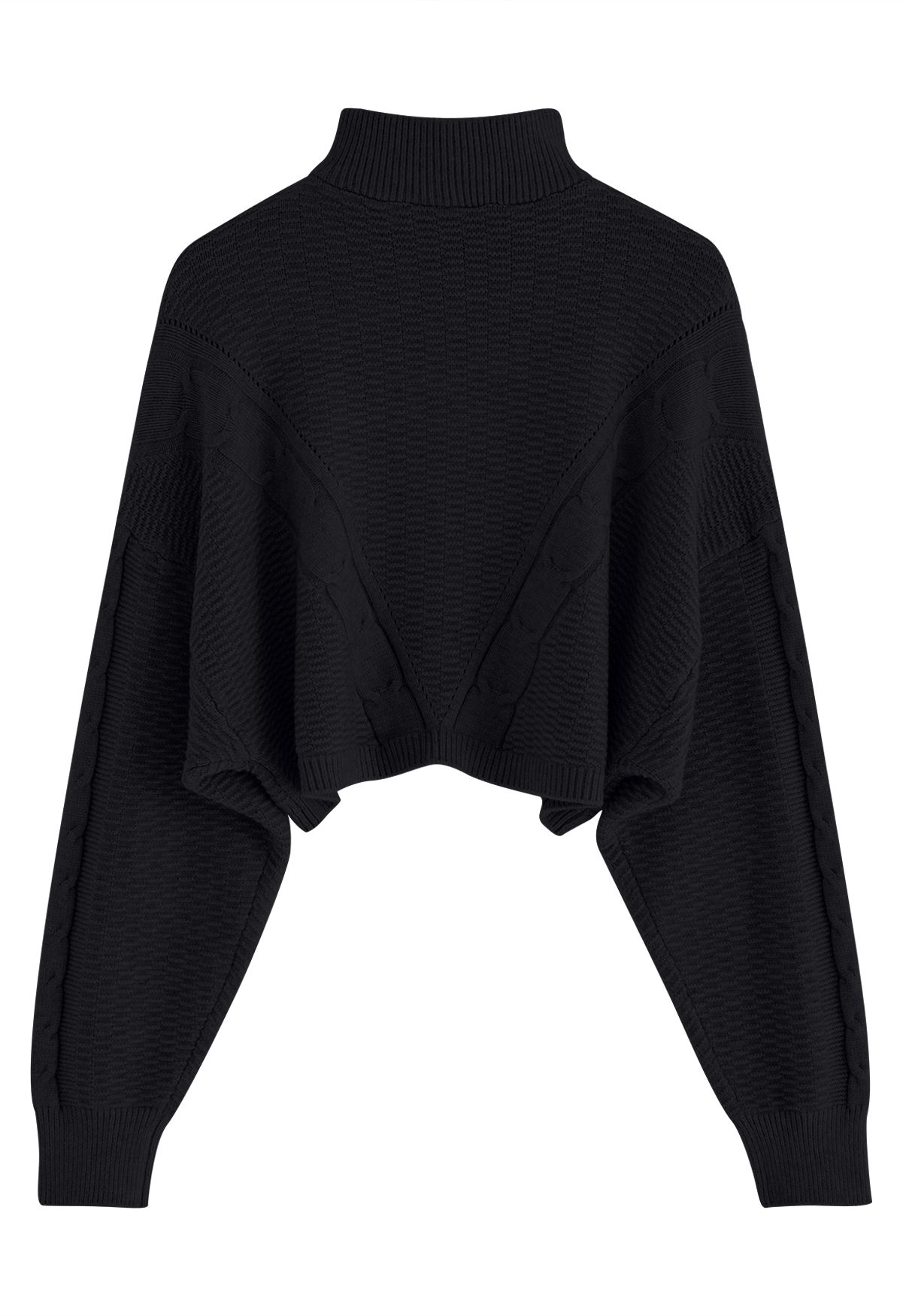 Crop top en tricot tressé gaufré à col zippé en noir