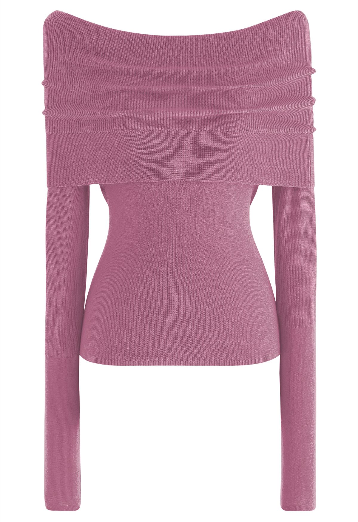 Fold Over Off-Shoulder Knit Top in Pink