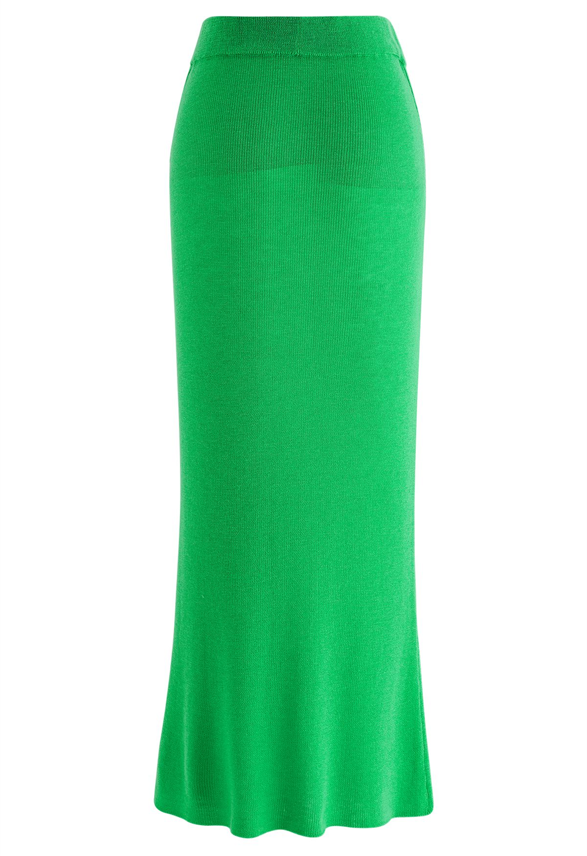 Knitted High Waist Pencil Maxi Skirt in Green