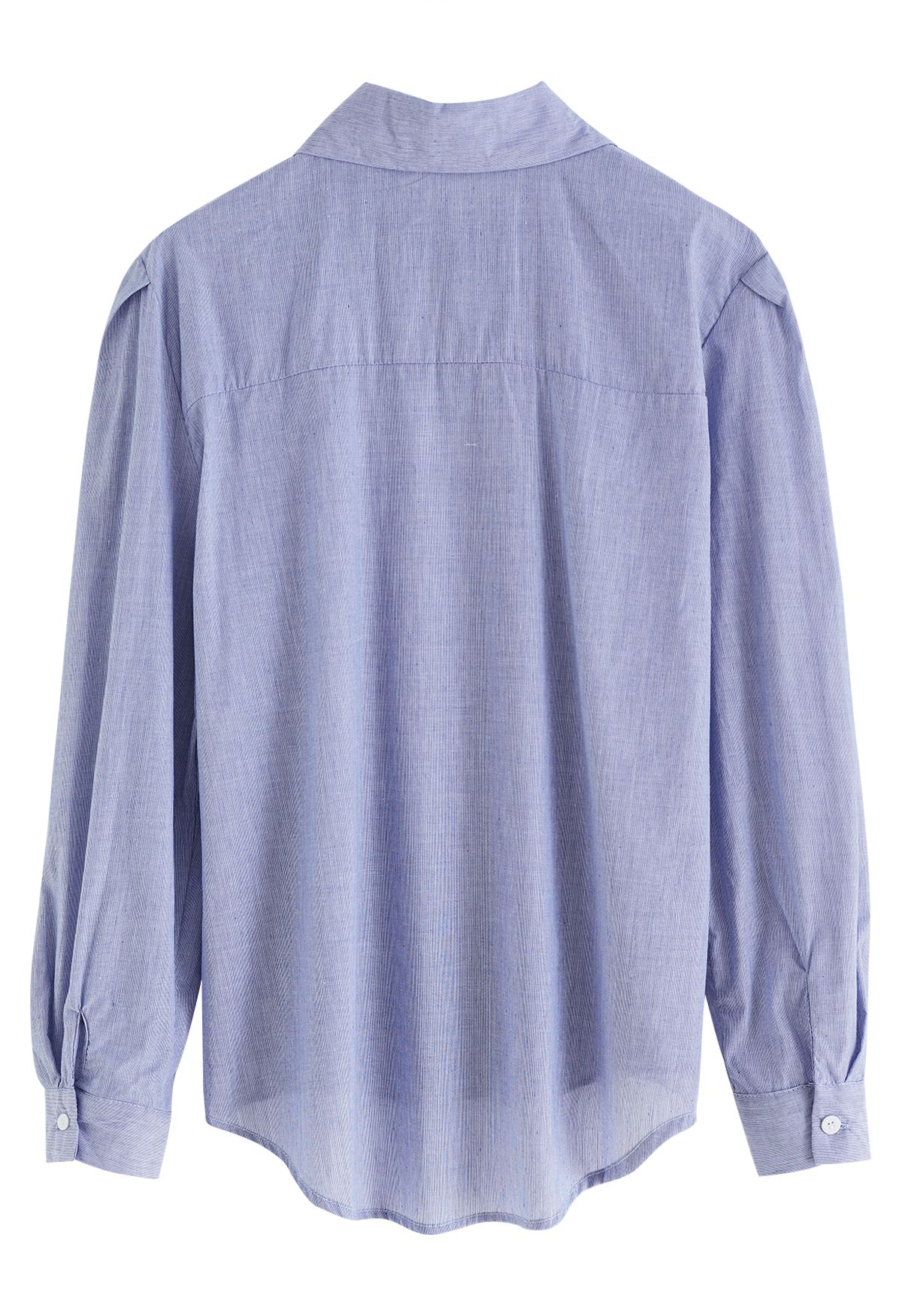 Chemise en coton à fines rayures et manches bouffantes en bleu