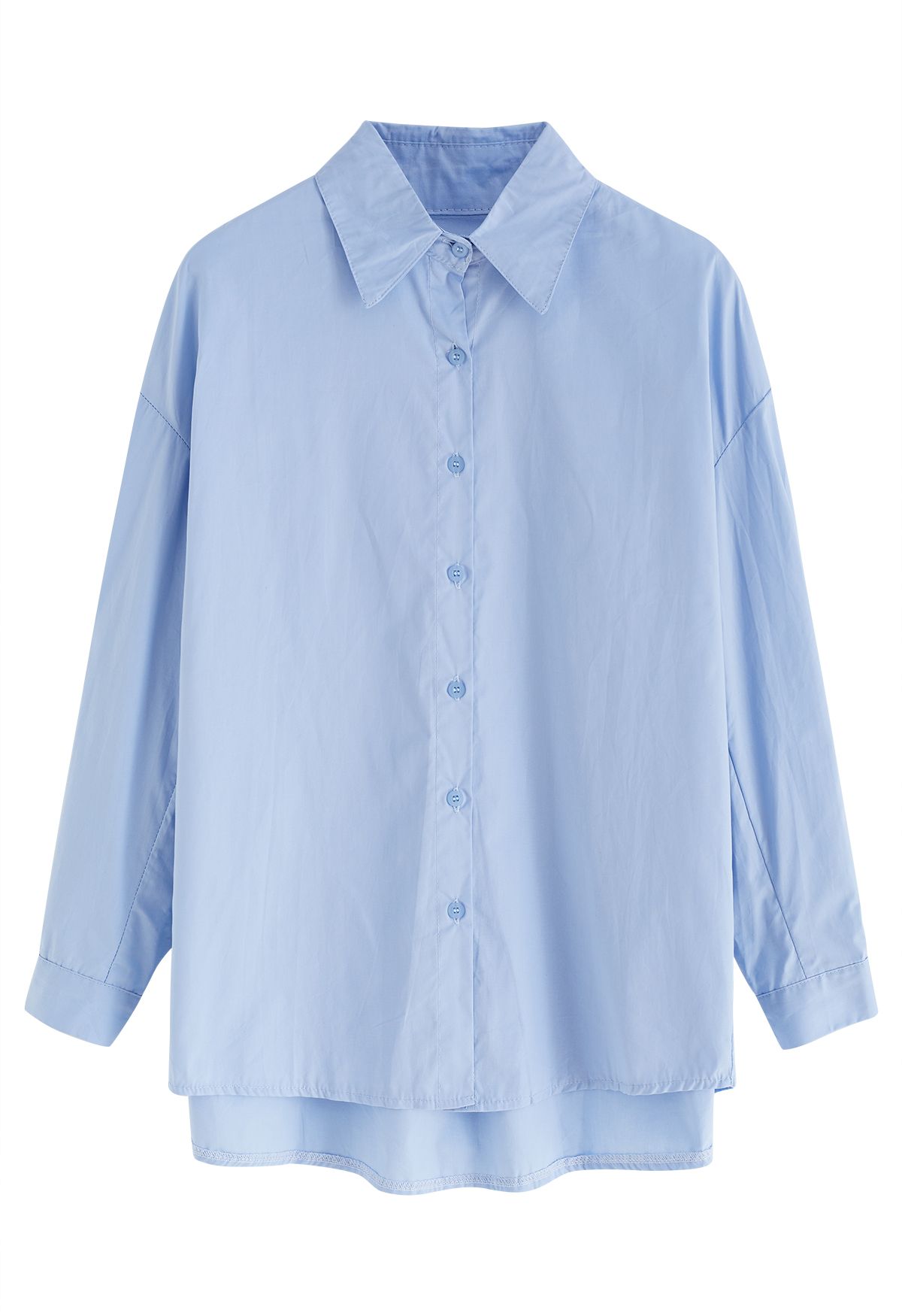 Chemise boutonnée en coton à col pointu en bleu