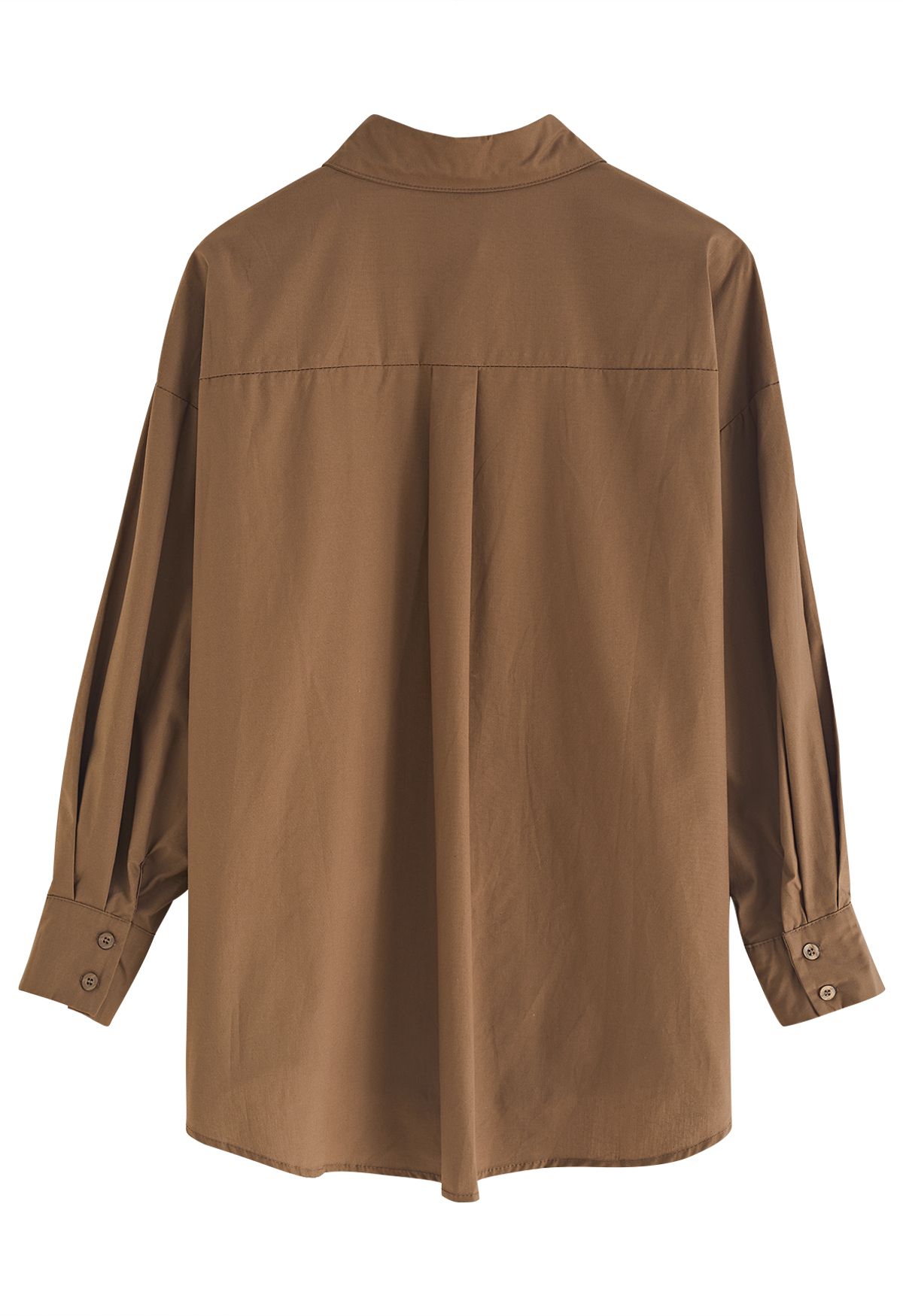 Chemise boutonnée en coton à col pointu en marron