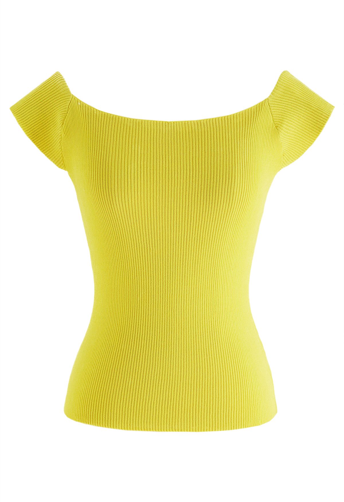 Crop top côtelé à encolure bateau en jaune