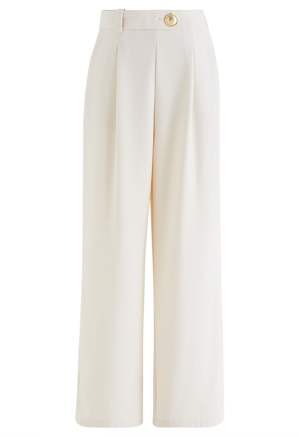 Belt Adorned Straight Leg Pants in Ivory