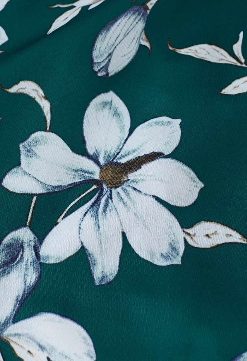 Jupe mi-longue évasée vert fleur de magnolia