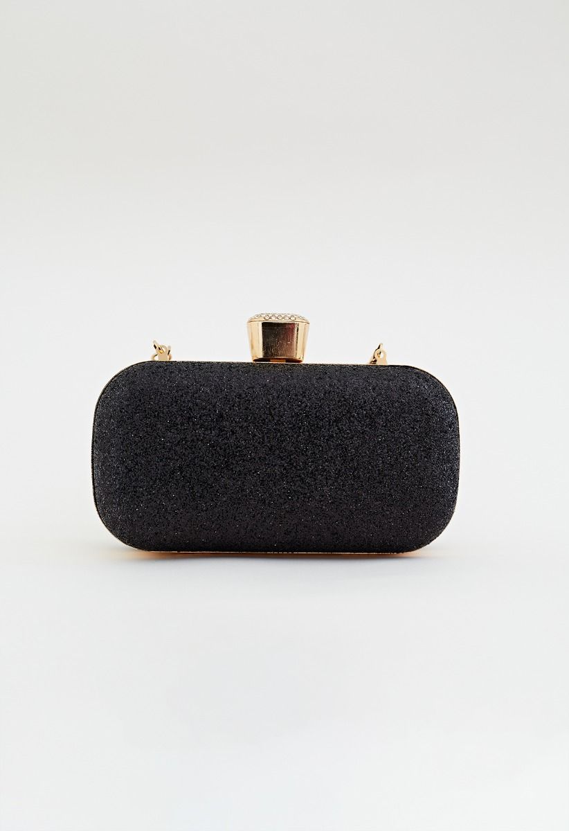 Pochette Insérée de Strass Floral Scintillant en Noir