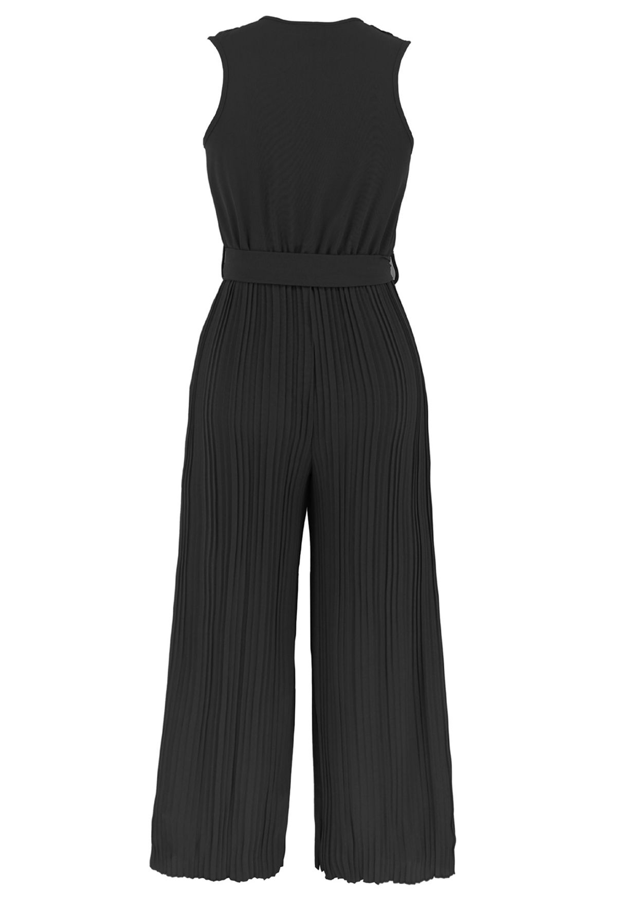 Tiered Ruffle Wrap Plisse Jumpsuit in Black