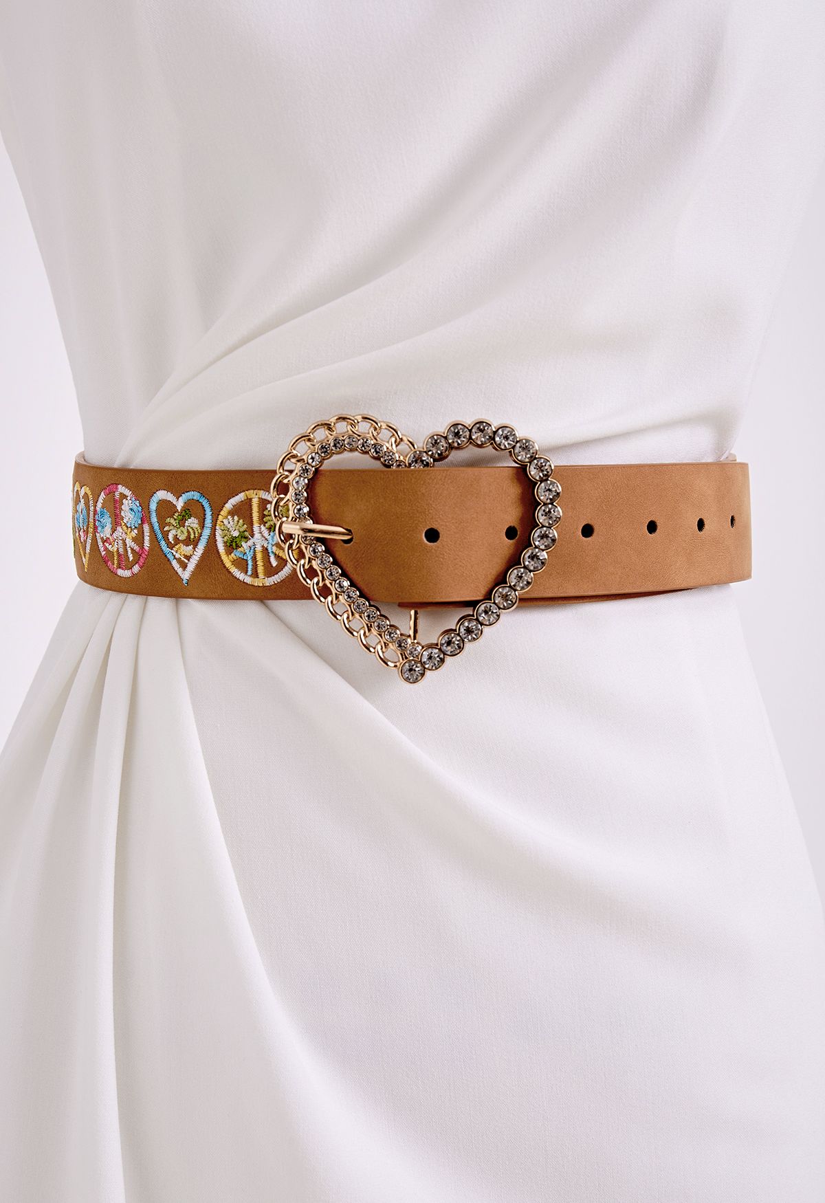 Ceinture Brodée Floral Coeur Strass