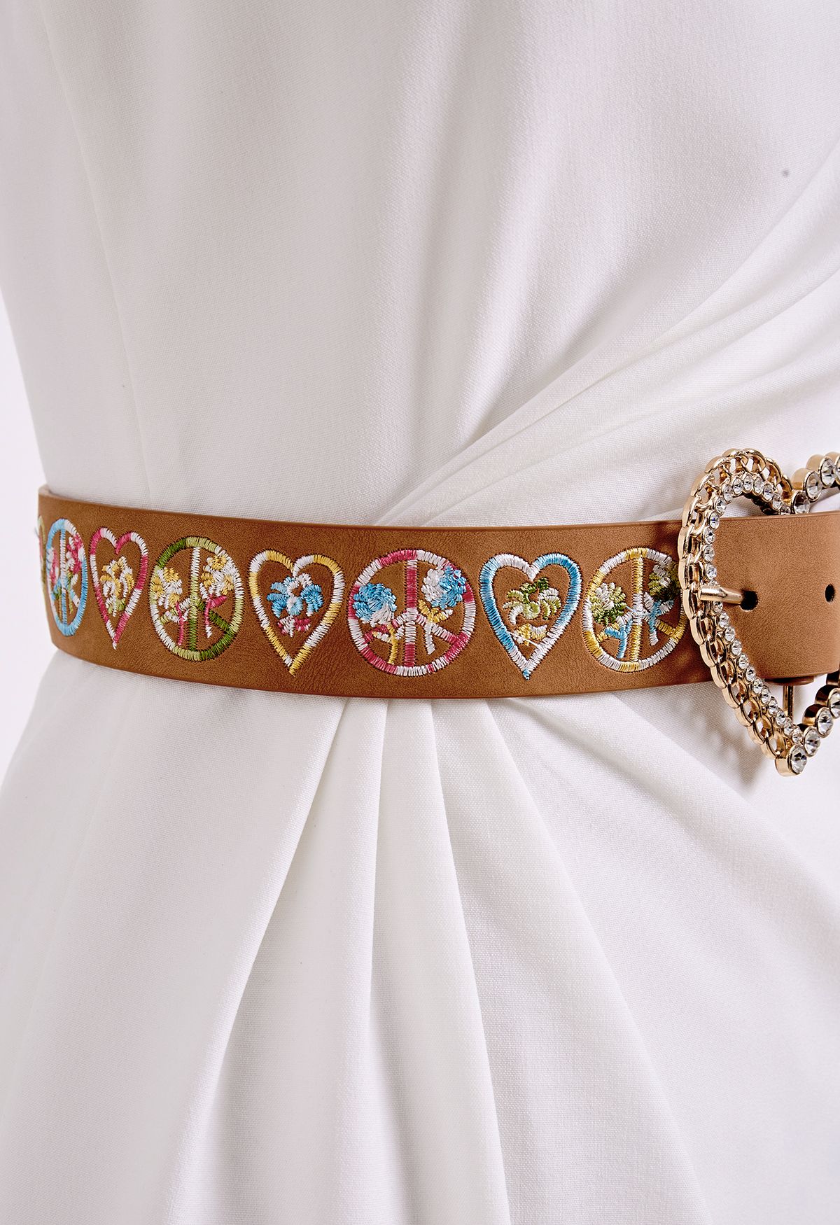 Ceinture Brodée Floral Coeur Strass