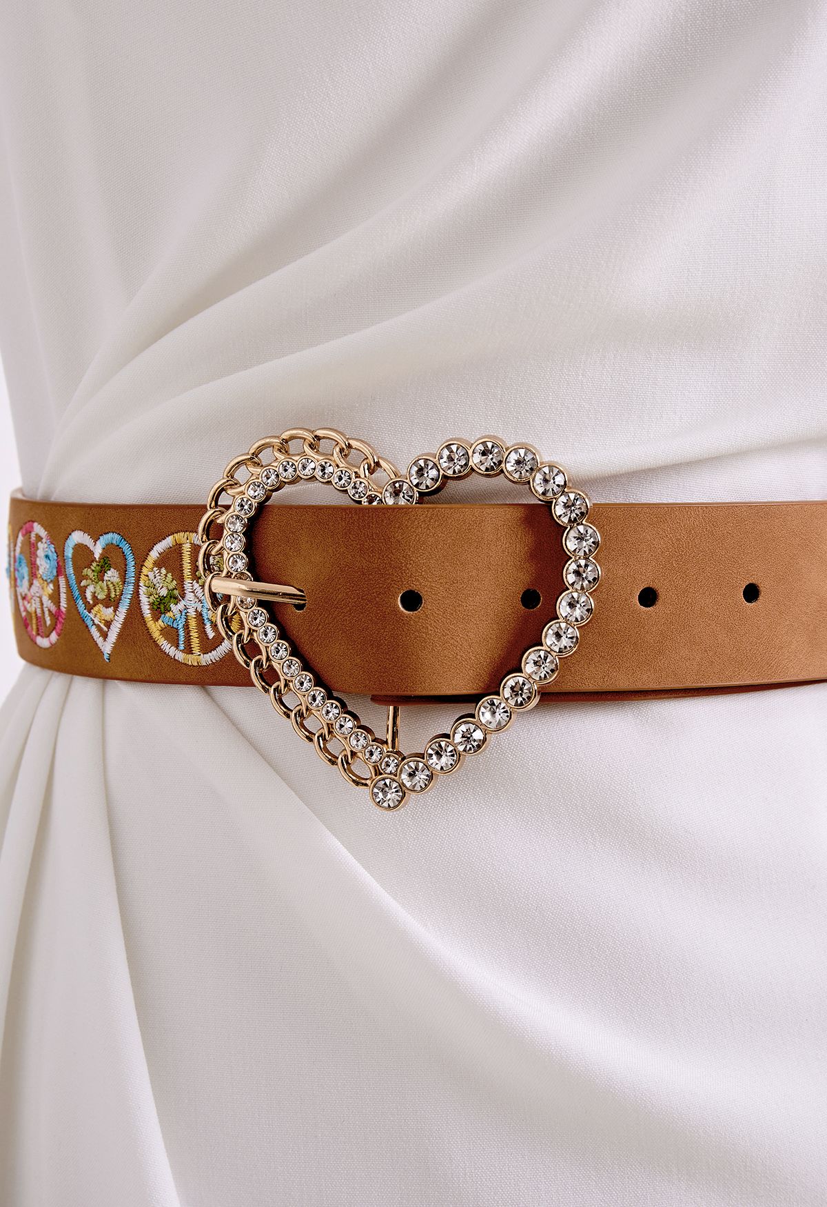 Ceinture Brodée Floral Coeur Strass