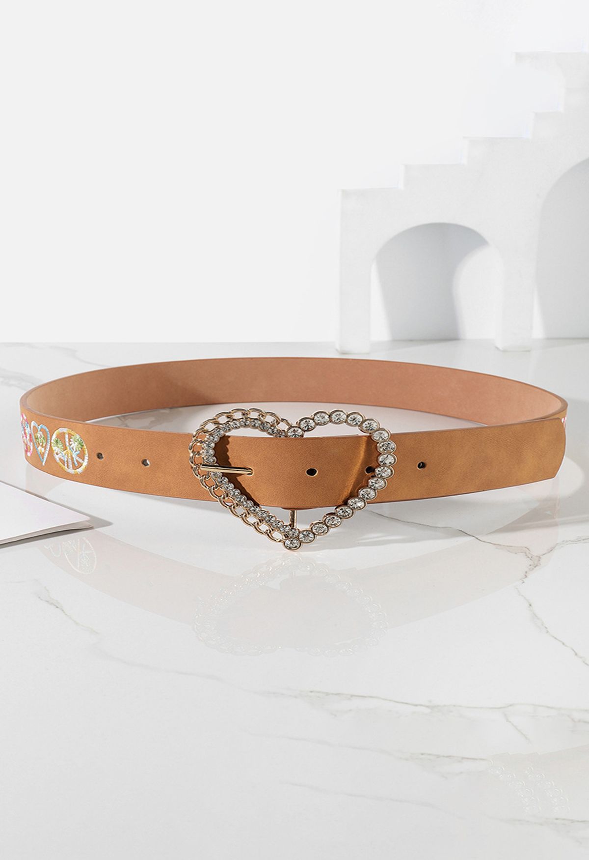 Ceinture Brodée Floral Coeur Strass