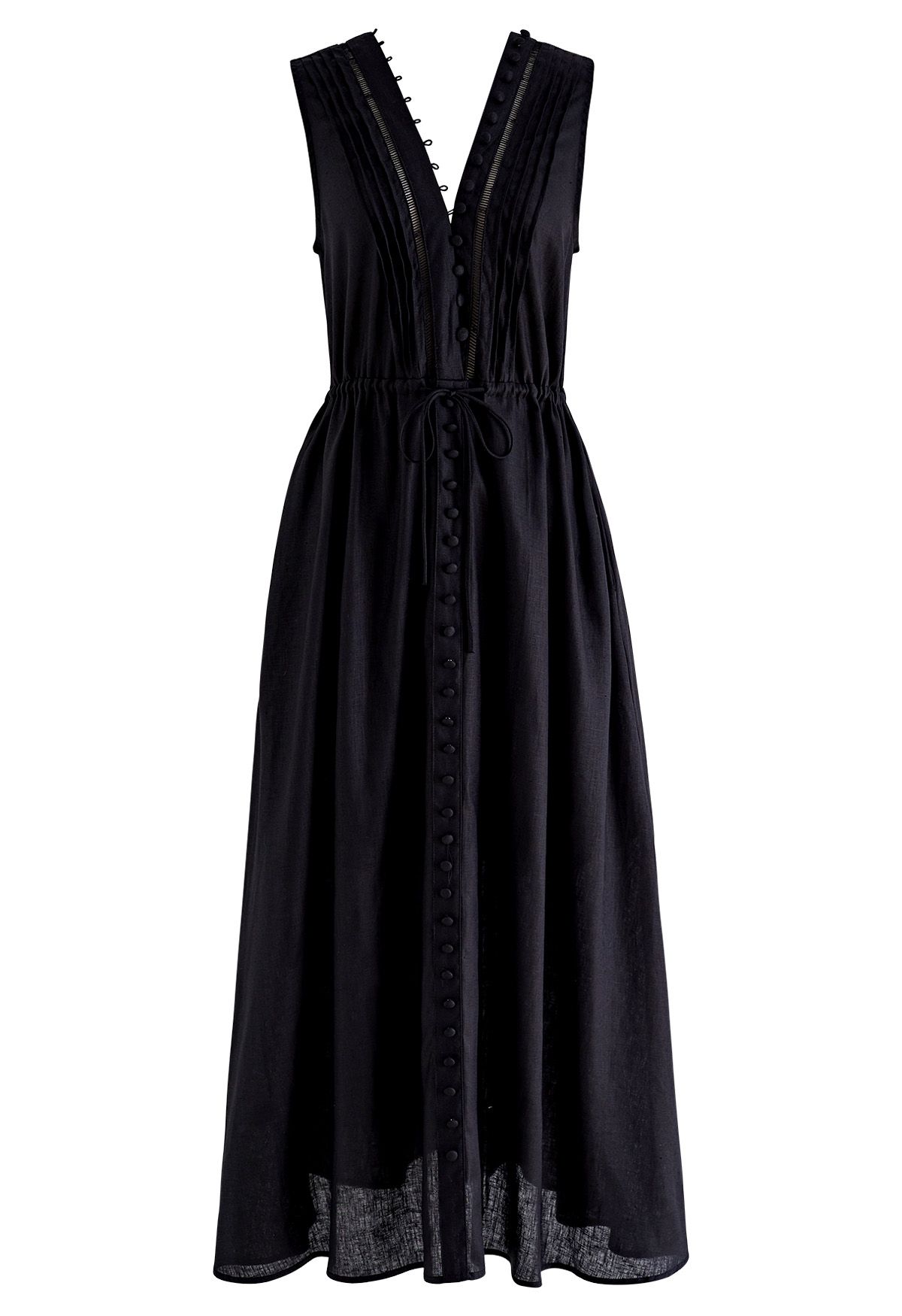 Robe sans manches boutonnée à col en V en noir