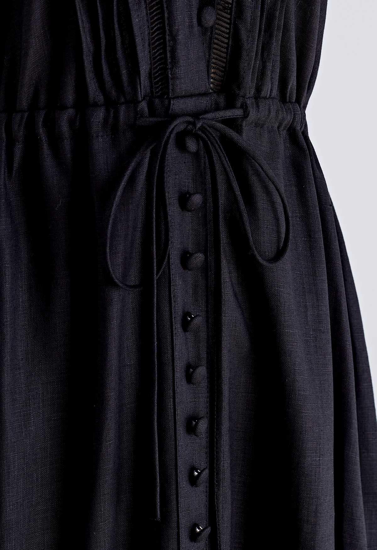 Robe sans manches boutonnée à col en V en noir