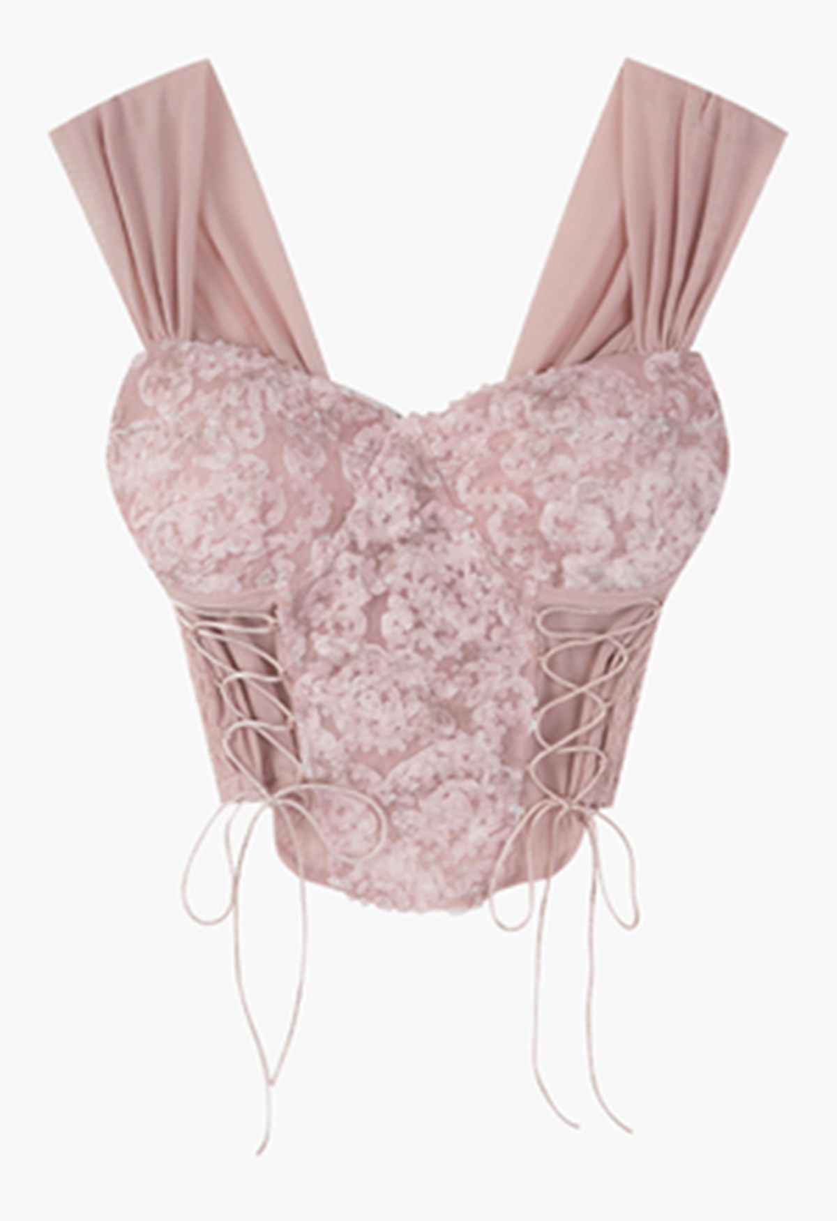 Crop top bustier à lacets fleur 3D en rose