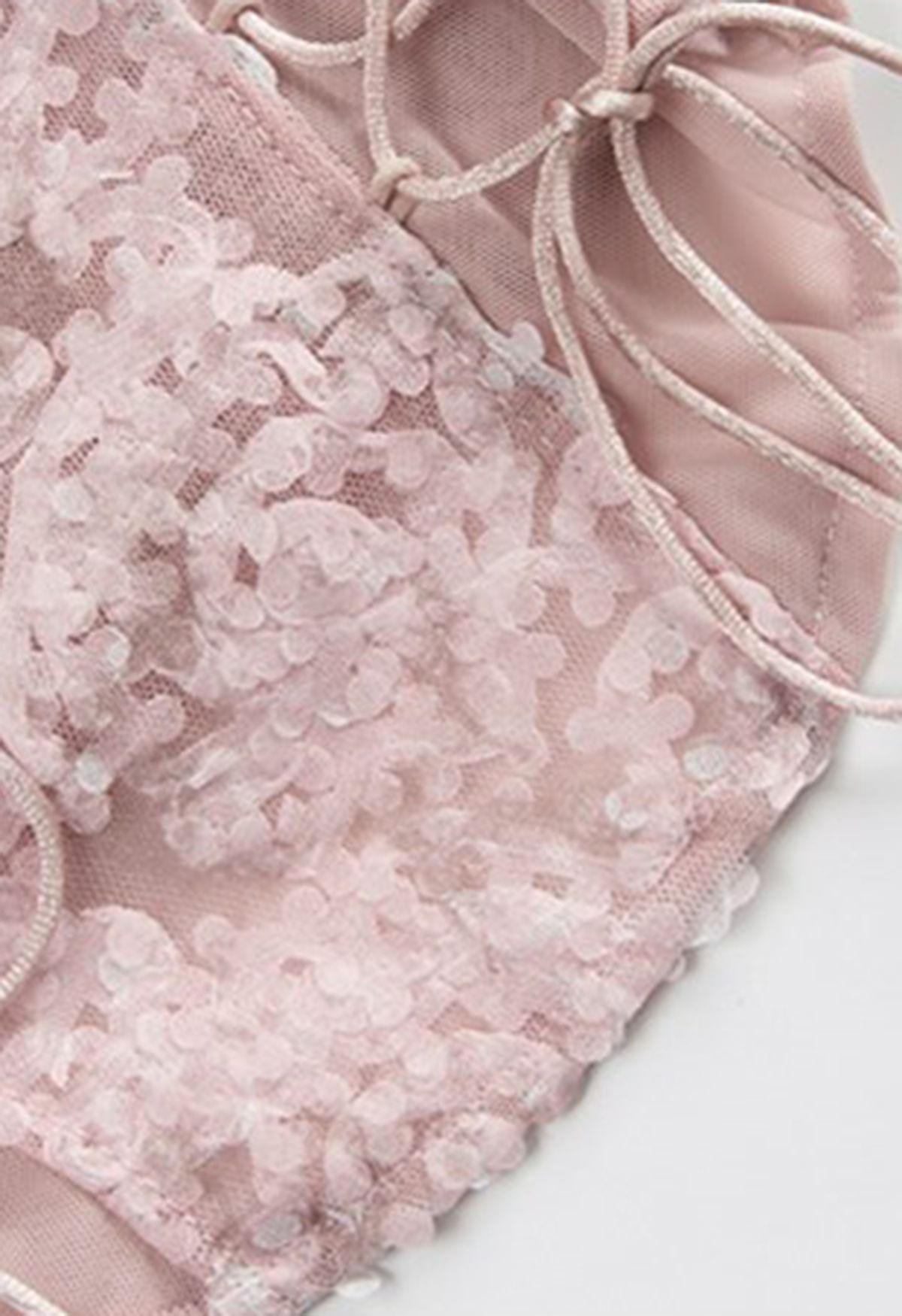 Crop top bustier à lacets fleur 3D en rose