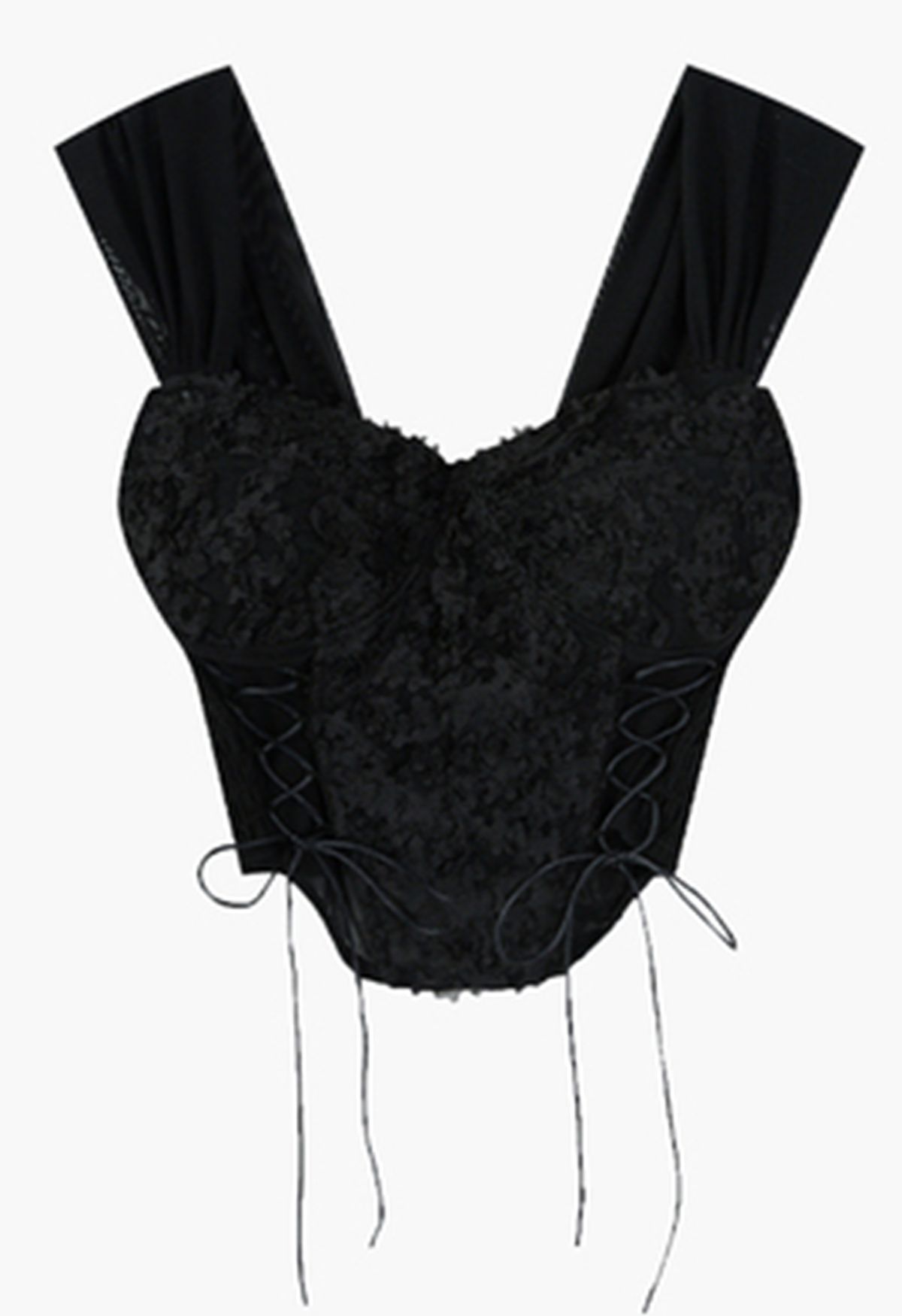 Crop top bustier à lacets fleur 3D en noir