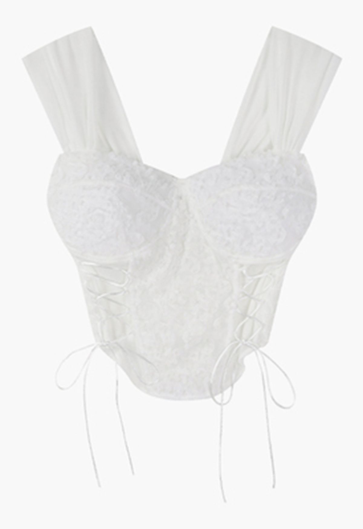 Crop top bustier à lacets fleur 3D en blanc