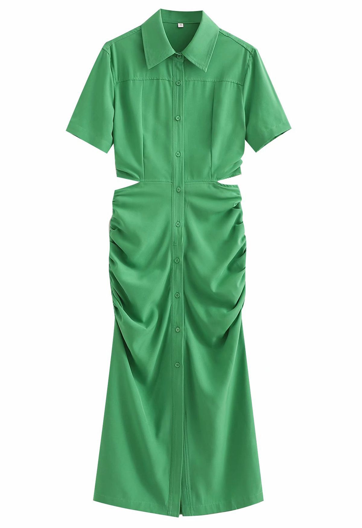 Robe chemise froncée sur le côté à la taille découpée en vert