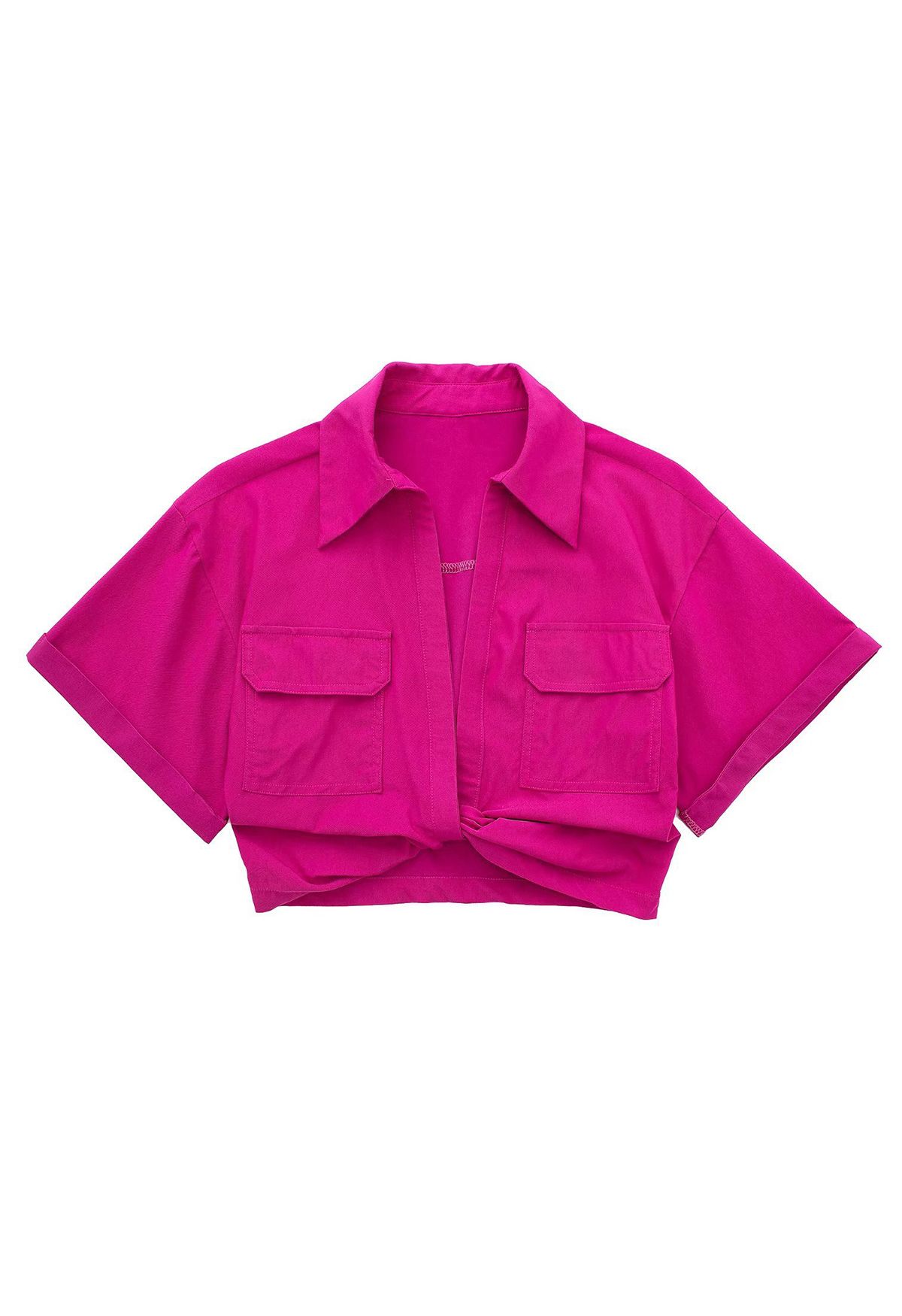 Chemise courte avec poche à rabat et lien sur le devant en magenta