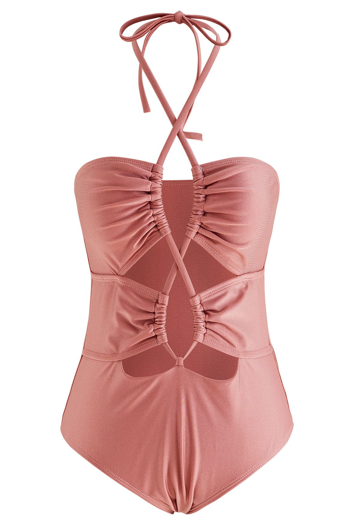 Maillot de bain à découpes croisées et dos nu en rose