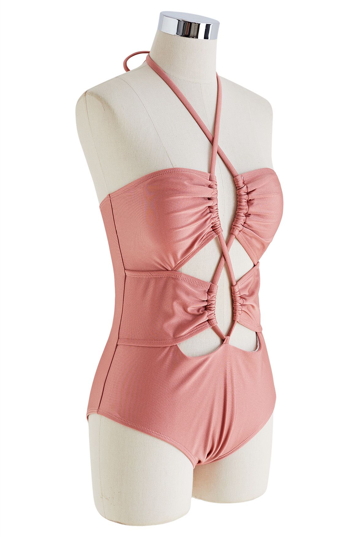 Maillot de bain à découpes croisées et dos nu en rose